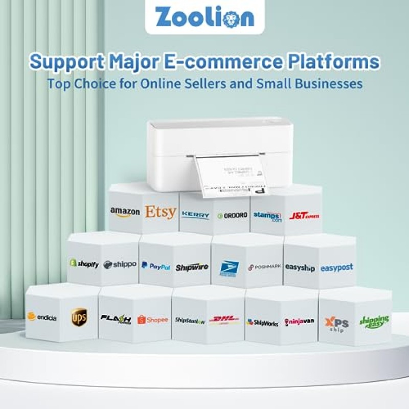 배송 패키지 및 소규모 기업을 위한 Zoolion Bluetooth 배송 라벨 프린터, 4x6 열전사 프린터, Android, iOS, Windows, Mac, Amazon, Chromebook, Ebay, UPS, USPS, FedEx, Shopify와 호환 가능