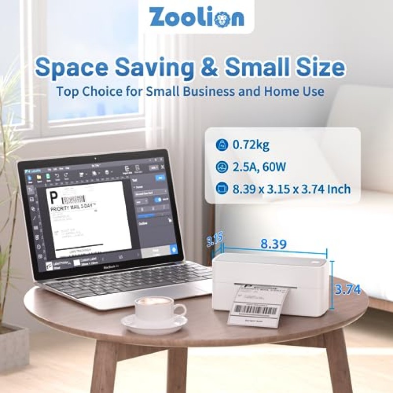 배송 패키지 및 소규모 기업을 위한 Zoolion Bluetooth 배송 라벨 프린터, 4x6 열전사 프린터, Android, iOS, Windows, Mac, Amazon, Chromebook, Ebay, UPS, USPS, FedEx, Shopify와 호환 가능