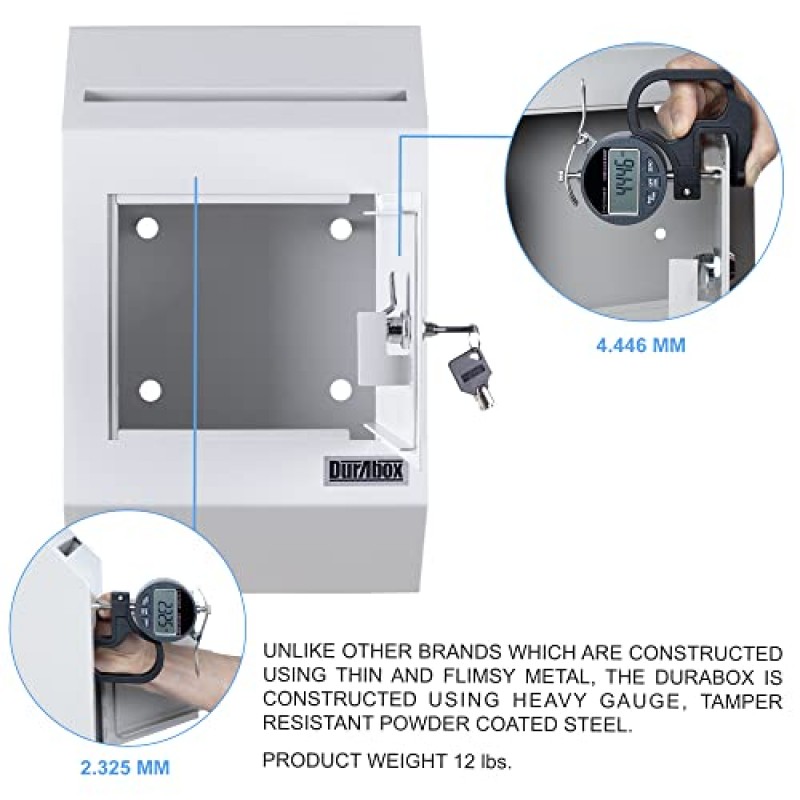 Durabox 헤비듀티 벽걸이형 잠금식 예금 투입함 금고 W300(회색) 편지, 수표, 지불금, 서류 등을 수납할 수 있으며 상업용, 가정 또는 사무실용