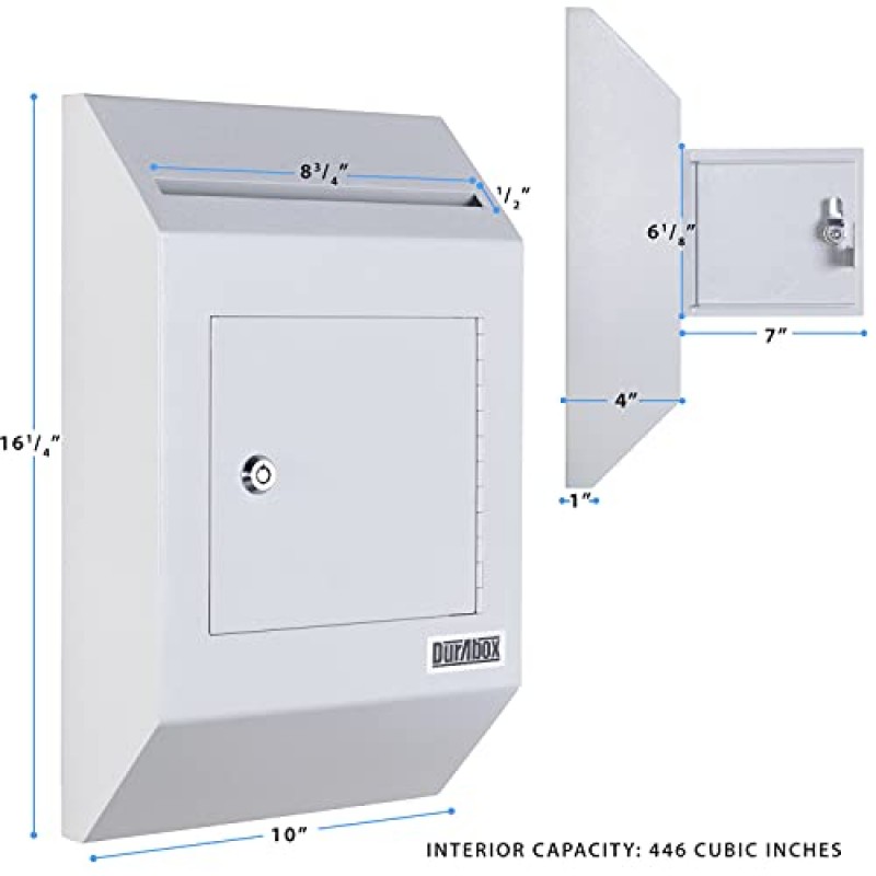 Durabox 헤비듀티 벽걸이형 잠금식 예금 투입함 금고 W300(회색) 편지, 수표, 지불금, 서류 등을 수납할 수 있으며 상업용, 가정 또는 사무실용