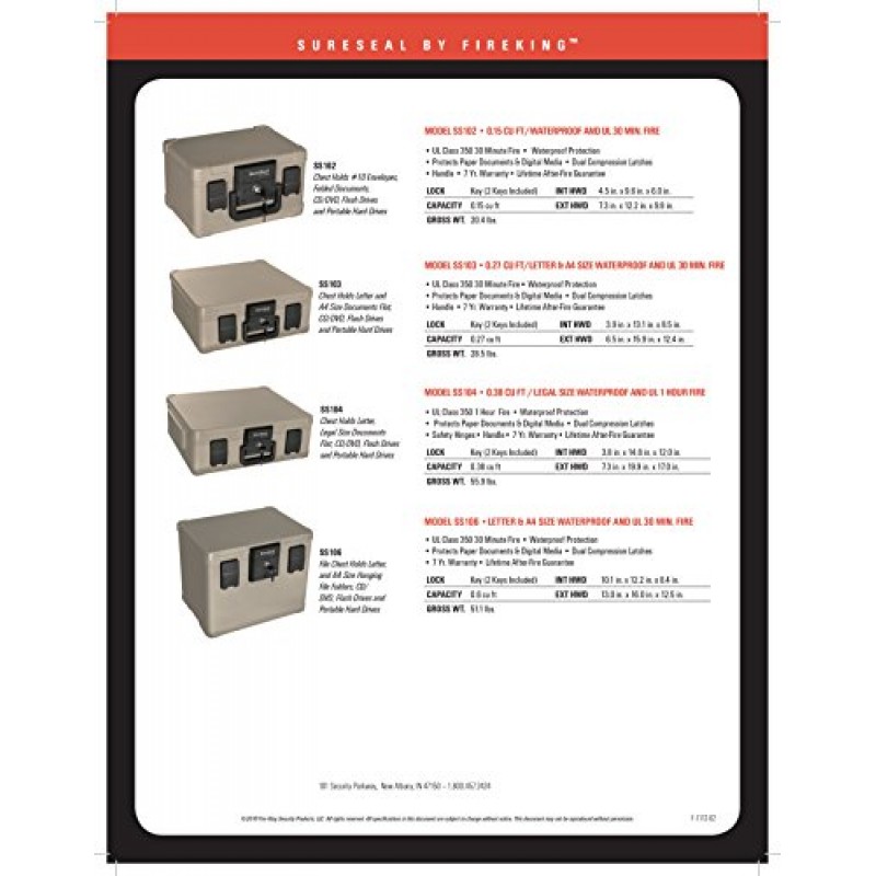 FireKing SS106의 SureSeal 1/2시간 방화 방수 안전 상자, 매달린 파일 보관, 0.6 CU FT 저장 용량, 회갈색
