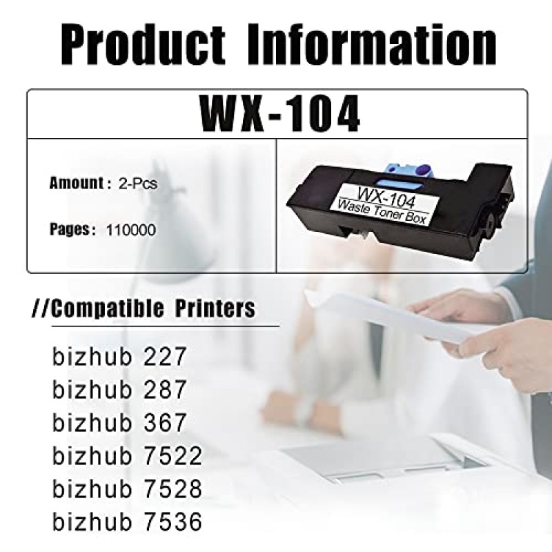 [2 팩] 코니카 미놀타 폐토너통 WX-104 교체 bizhub 227 287 367 7522 7528 7536 프린터 폐토너통