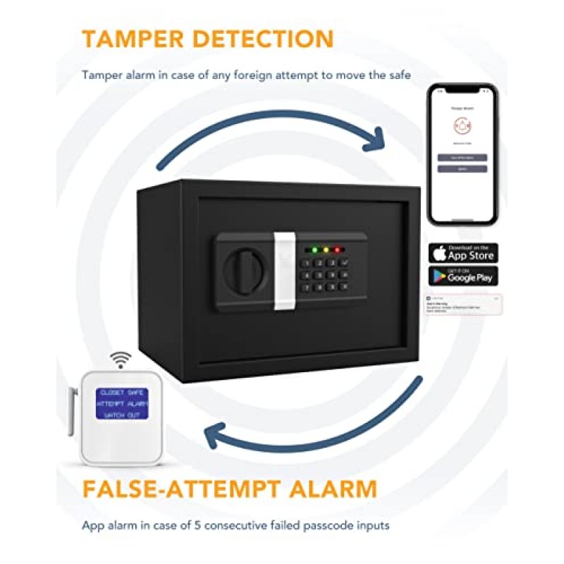 FORFEND 스마트 홈 안전 | 앱 제어/경고 WiFi 금고 | 납치 경보, 변조 감지, 허위 시도 경보 | 알렉사/구글 홈 | 미리 뚫린 벽걸이 | 현금을 위한 돈 금고 보석 권총 금고