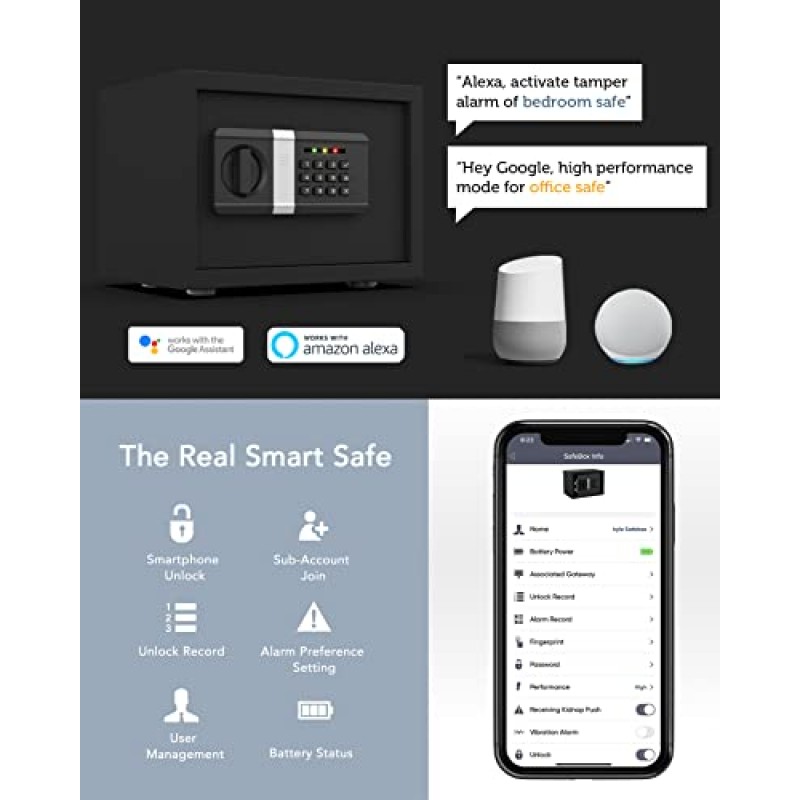 FORFEND 스마트 홈 안전 | 앱 제어/경고 WiFi 금고 | 납치 경보, 변조 감지, 허위 시도 경보 | 알렉사/구글 홈 | 미리 뚫린 벽걸이 | 현금을 위한 돈 금고 보석 권총 금고