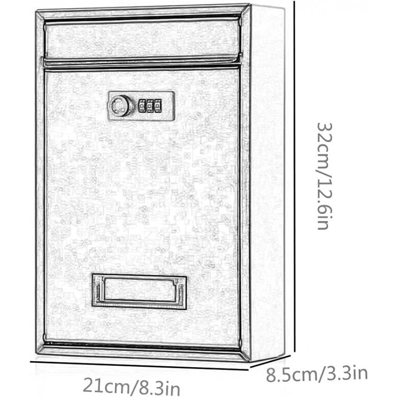 건의함 우편함 열쇠함 P.O. 상자 비밀번호 잠금 메일 상자 야외 방수 및 방청 철 아트 밀크 상자 유럽 제안 상자 불만 상자 (색상: 검정, 크기: 21x8.5x32cm)