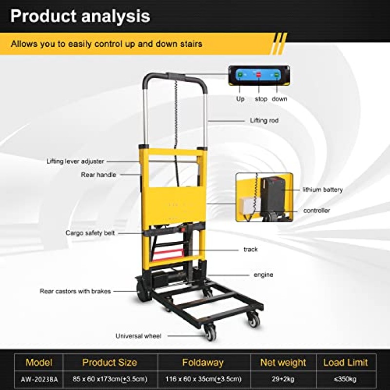 TDZL 전기 접이식 계단 등반 핸드 트럭, 중량 350lbs 계단 돌리, 가족 이사/창고물류 유통에 적용