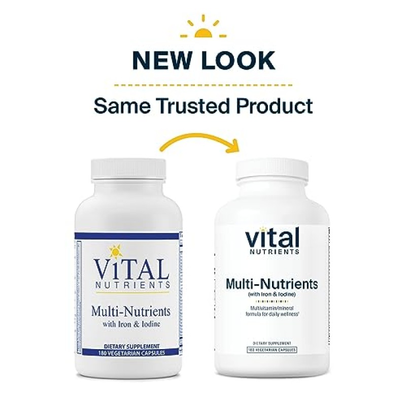 Vital Nutrients - 철과 요오드가 함유된 종합 영양소 - 철과 요오드가 함유된 종합 종합 비타민/미네랄 포뮬러 - 병당 180 식물성 캡슐