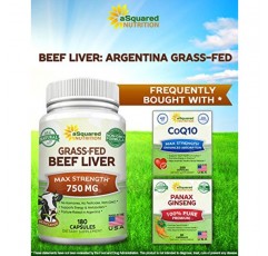 aSquared Nutrition 풀을 먹인 쇠고기 간(건조) - 180 캡슐 - 아르헨티나 목초지에서 자란 쇠고기 간 알약 - 1회 제공량당 보충 분말 3000mg - 천연 철분, B12, 에너지용 비타민 A - 비 GMO