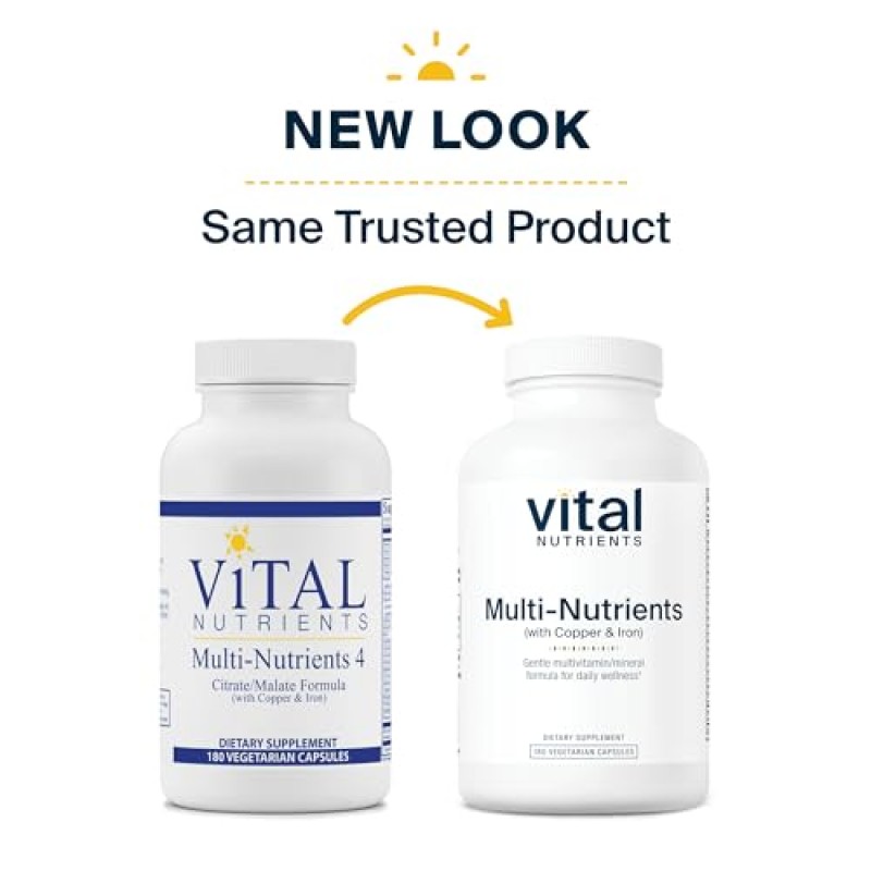 Vital Nutrients - 다중 영양소 4 - 구연산염/말산염 포뮬러(구리 및 철 함유) - 강력한 항산화제가 포함된 멀티 비타민/미네랄 포뮬러 - 생체 이용 가능 형태 - 병당 180 식물성 캡슐