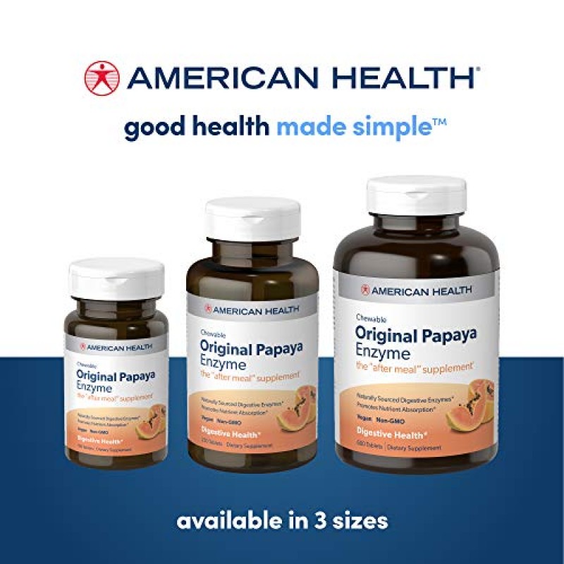 American Health 오리지널 파파야 소화 효소 츄어블 정제 - 영양소 흡수를 촉진하고 소화를 돕습니다 - 600개(총 200회 제공량)