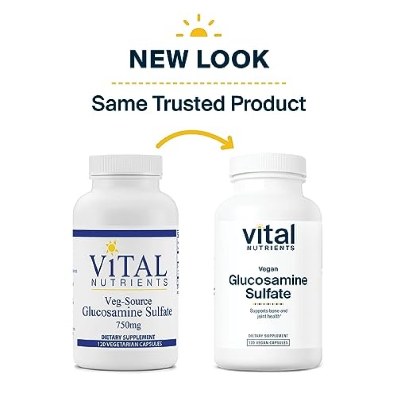 Vital Nutrients - 글루코사민 황산염(식물성 원료) - 건강한 관절 기능 및 연골 강도 지원 - 병당 120 식물성 캡슐 - 750 mg