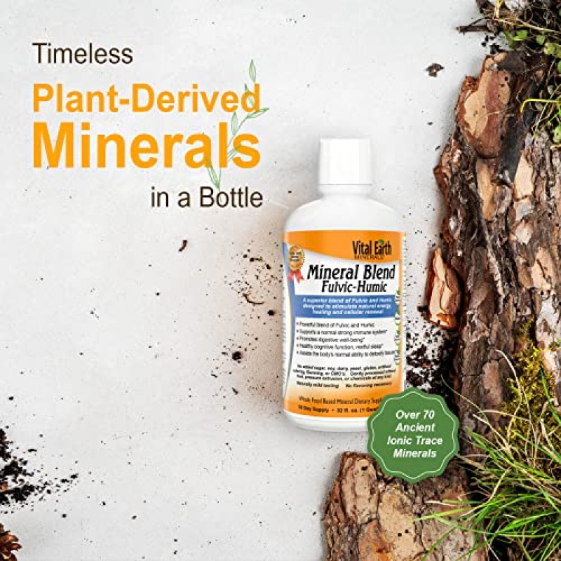 Vital Earth Minerals Fulvic Humic Mineral Blend, 비건 액체 이온 미량 미네랄, 다중 미네랄 보충제, Fulvic Acid, 미량 미네랄 방울, Fulvic 미네랄, 미네랄 보충제, 32 Fl Oz