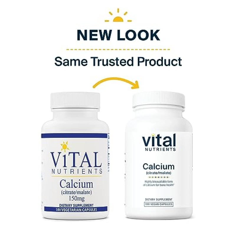 Vital Nutrients 칼슘 구연산염 및 말산염 복합체 150mg | 비건 보충제 | 뼈 강화, 근육 및 심혈관 건강 지원* | 글루텐, 유제품, 콩 없음 | 100 캡슐