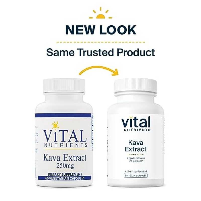 Vital Nutrients - 카바 추출물 - 자연적인 스트레스 완화 및 휴식 지원 - 병당 60 채식 캡슐 - 250 mg