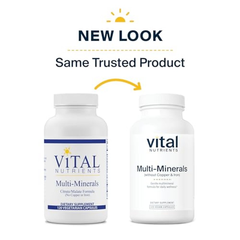 Vital Nutrients - 다중 미네랄 - 구연산염/말산염 포뮬러(구리 또는 철 없음) - 높은 영양가를 지닌 고효능 순한 포뮬러 - 병당 120 채식 캡슐