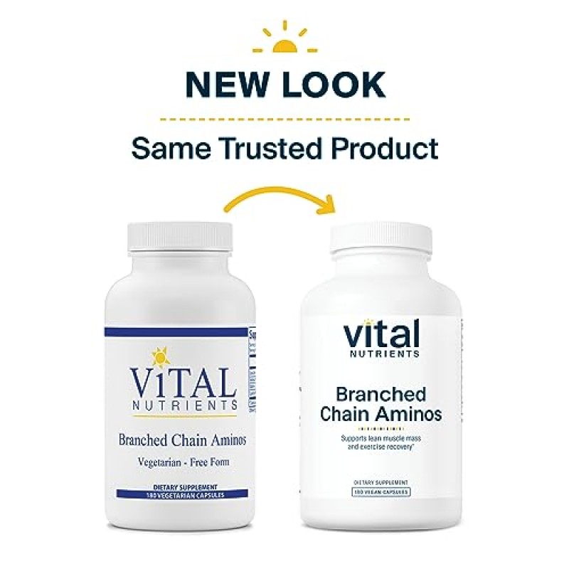 Vital Nutrients - 분지쇄 아미노산 - L-류신, L-이소류신, L-발린 및 L-리신 HCl 아미노산 혼합 - 병당 180 채식 캡슐