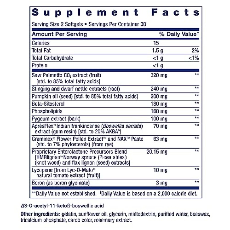 Life Extension Ultra Prostate Formula, 남성용 쏘팔메토, 피지엄, 쏘는 쐐기풀 뿌리, 리코펜, 전립선 기능을 위한 11가지 영양소, 비 GMO, 글루텐 프리, 소프트젤 60개