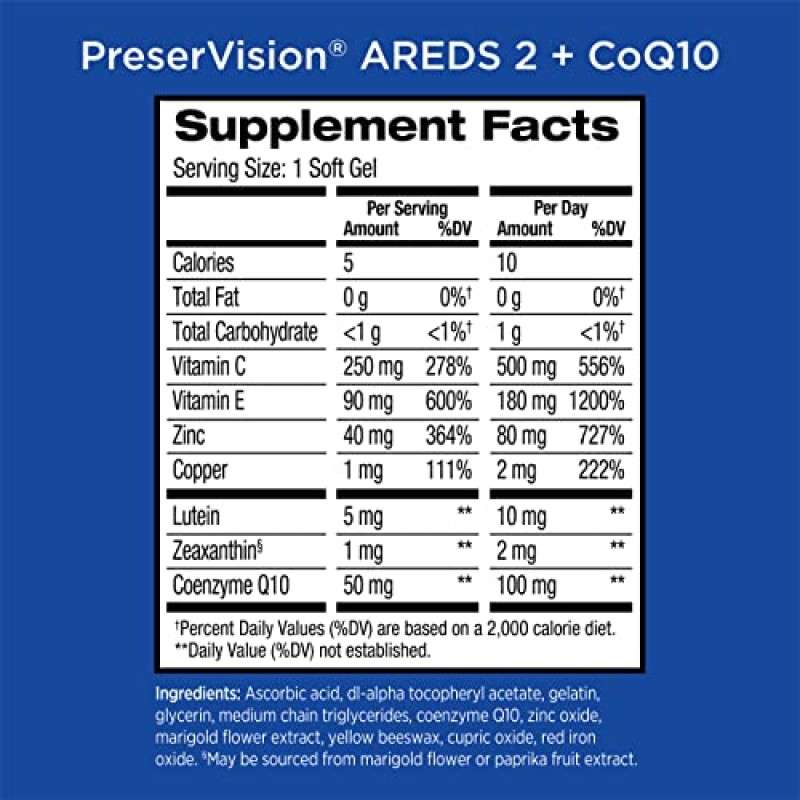 PreserVision AREDS 2 심장 건강을 위한 CoQ10 함유 눈 비타민, 루테인, 제아잔틴, 비타민 C 및 E, 아연, 구리, 소프트젤 100정