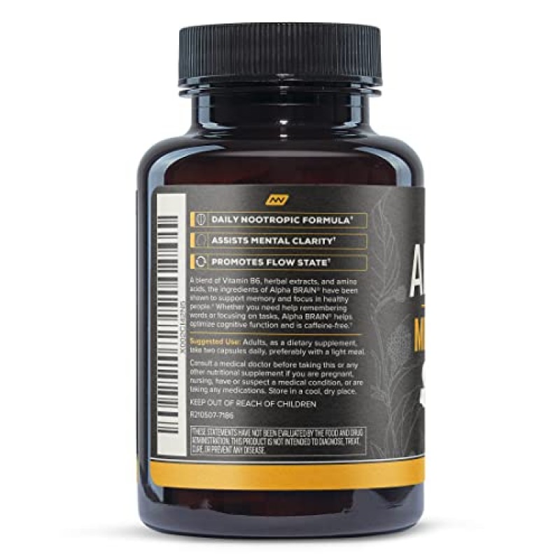 ONNIT Alpha Brain 프리미엄 누트로픽 뇌 보충제, 30개, 남성 및 여성용 - 집중력, 두뇌 부스터 및 기억력 지원을 위한 무카페인 집중 캡슐 - 고양이 발톱, 바코파, 귀리 밀짚