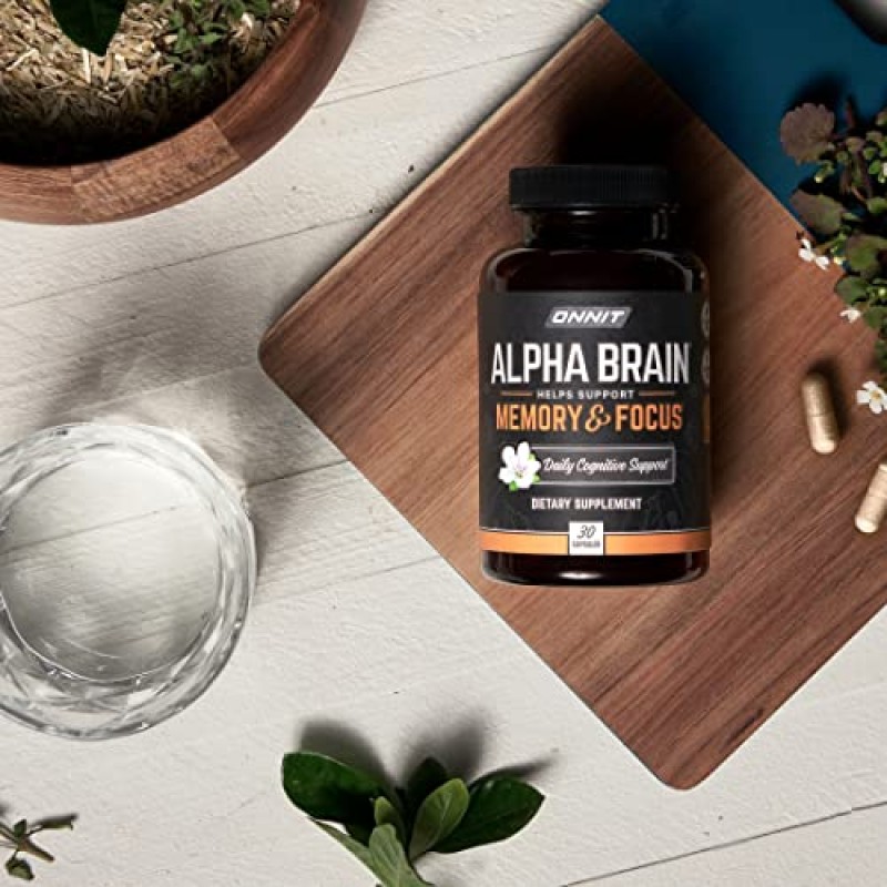 ONNIT Alpha Brain 프리미엄 누트로픽 뇌 보충제, 30개, 남성 및 여성용 - 집중력, 두뇌 부스터 및 기억력 지원을 위한 무카페인 집중 캡슐 - 고양이 발톱, 바코파, 귀리 밀짚