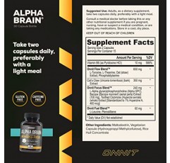 ONNIT Alpha Brain 프리미엄 누트로픽 뇌 보충제, 30개, 남성 및 여성용 - 집중력, 두뇌 부스터 및 기억력 지원을 위한 무카페인 집중 캡슐 - 고양이 발톱, 바코파, 귀리 밀짚