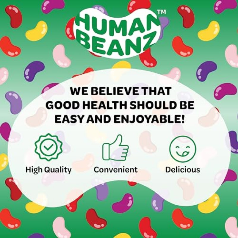 Human Beanz 어린이를 위한 비타민 C 젤리빈 구미, 면역 지원 건강 보조 식품, 채식주의자, 감귤류 블래스트 젤리빈 120개, 코셔