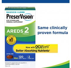 PreserVision AREDS 2 눈 비타민 및 미네랄 보충제, 루테인, 비타민 C, 제아잔틴, 아연 및 비타민 E 함유, 소프트젤 90정(포장은 다를 수 있음)