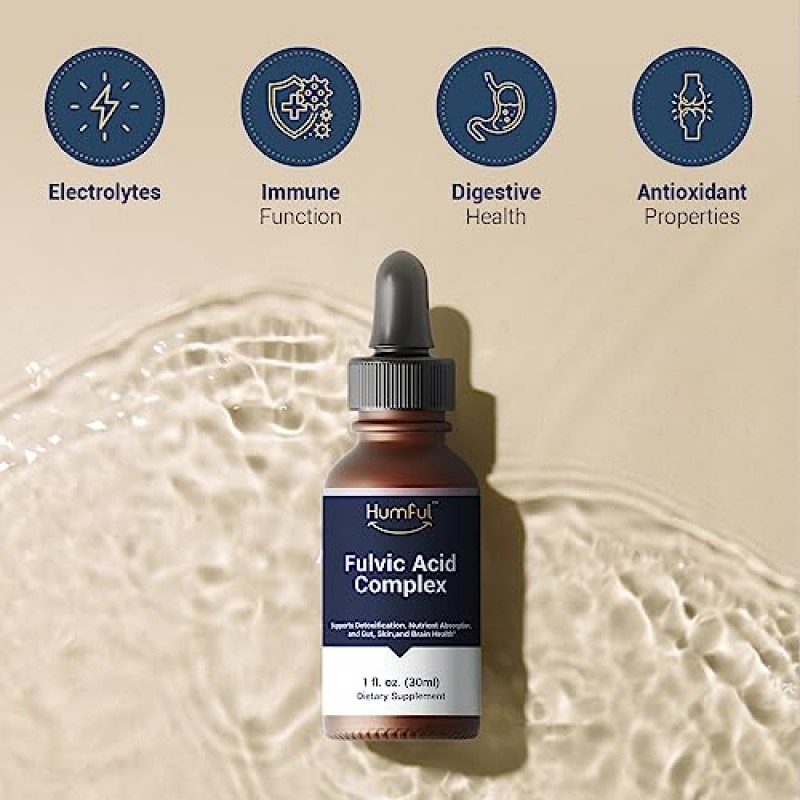 Humful Fulvic Acid Complex Drops 보충제, 1 Fl Oz 30ml 병 | 수분공급 | 미량 미네랄 | 항산화제 | 장 건강 | 인지웰니스 | 면역 기능 | 영양흡수 | 2개월 이상 공급