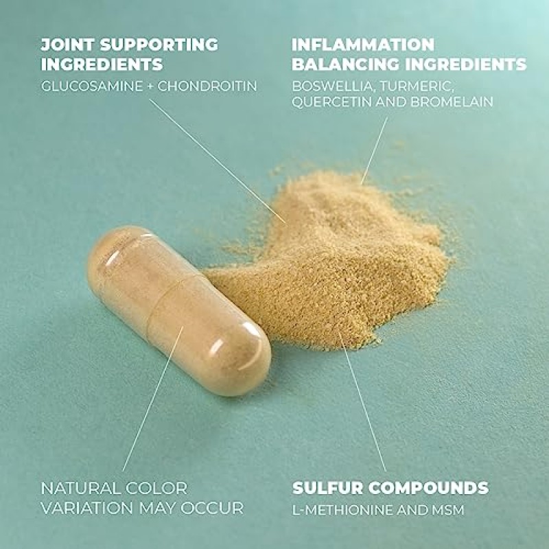글루코사민 콘드로이틴 MSM 심황 보스웰리아 - 관절 지원 보충제. 항산화 특성. 염증 반응에 도움이 됩니다. 때때로 허리, 무릎, 손의 불편함을 완화합니다. 90 캡슐