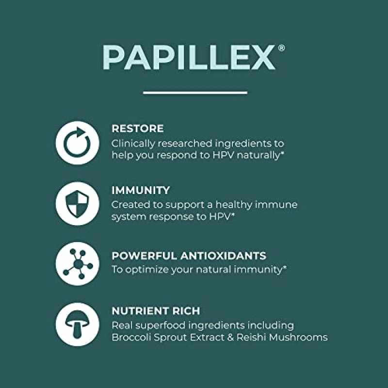 Papillex 건강 보조제 정제 - 천연 면역 지원 - 면역 방어 - 최고의 면역 체계 부스터 - 유기농 60캡슐 병(1병)