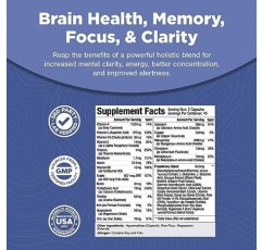 고급 누트로픽스 뇌 지원 보조제 - 인지 강화를 위한 비타민이 함유된 시너지 정신 에너지 및 집중력 보조제 - 뇌 건강을 위한 정신 및 기억 보조제 45회분