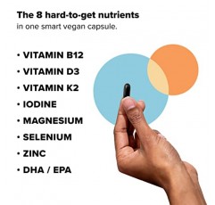 여성 및 남성을 위한 1개월분 비건 종합비타민 보충(90캡슐) 오메가 3 DHA+EPA, 비타민 B12, 비타민 D3 K2, 아연, 셀레늄, 마그네슘, 요오드 보충제 - 미국산, 30회분