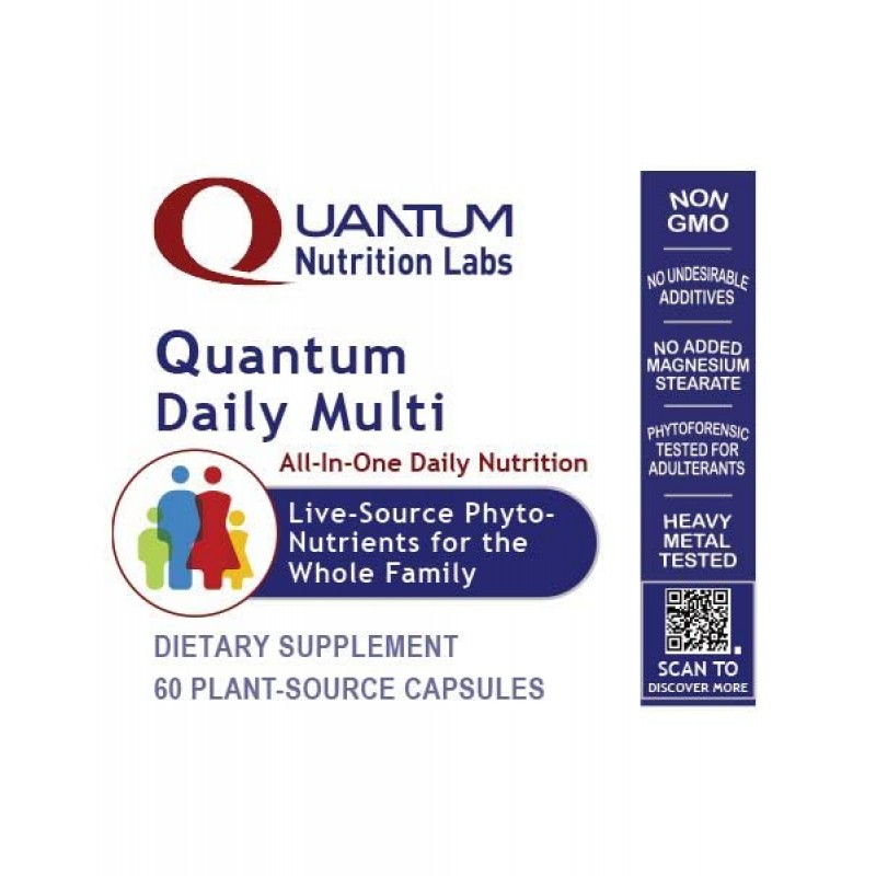 Quantum Daily Multi - 온 가족을 위한 올인원 일일 종합 비타민 - 라이브 소스 멀티 영양소 - 칼슘, 밀크시슬, 녹차 추출물, 케일 등 포함 - 60 채식 캡슐