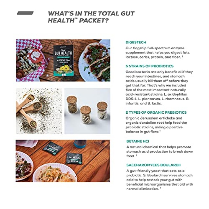 ONNIT Total Gut Health - 여성 및 남성을 위한 완전한 프로바이오틱스 및 소화 효소 보충제 | 5가지 계통의 프로바이오틱스, 프리바이오틱스, 효소, 베타인 HCL