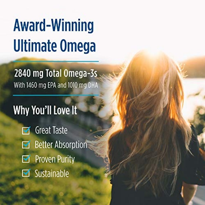 Nordic Naturals Ultimate Omega Liquid, 레몬 맛 - 4온스 - 2840mg 오메가-3 - EPA 및 DHA가 함유된 고효능 오메가-3 생선 기름 보충제 - 뇌 및 심장 건강 증진 - 유전자 변형 성분 없음 - 24회분