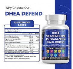 남성 및 여성을 위한 DHEA 200mg 보충제 프레그네놀론 100mg(DIM 포함) Ashwagandha 3000mg 붕소 6mg 복합 칼슘 마그네슘 아연 50mg 비타민 D3 5000iu 호르몬 지원 캡슐 알약 - 미국산 60Ct