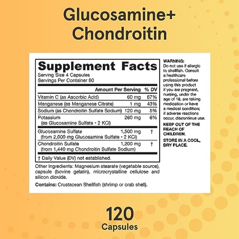 Jarrow Formulas 글루코사민 + 콘드로이틴 - 240 캡슐 - 관절 건강 영양 지원 - 비타민 C 및 망간 함유 - 60회 제공량