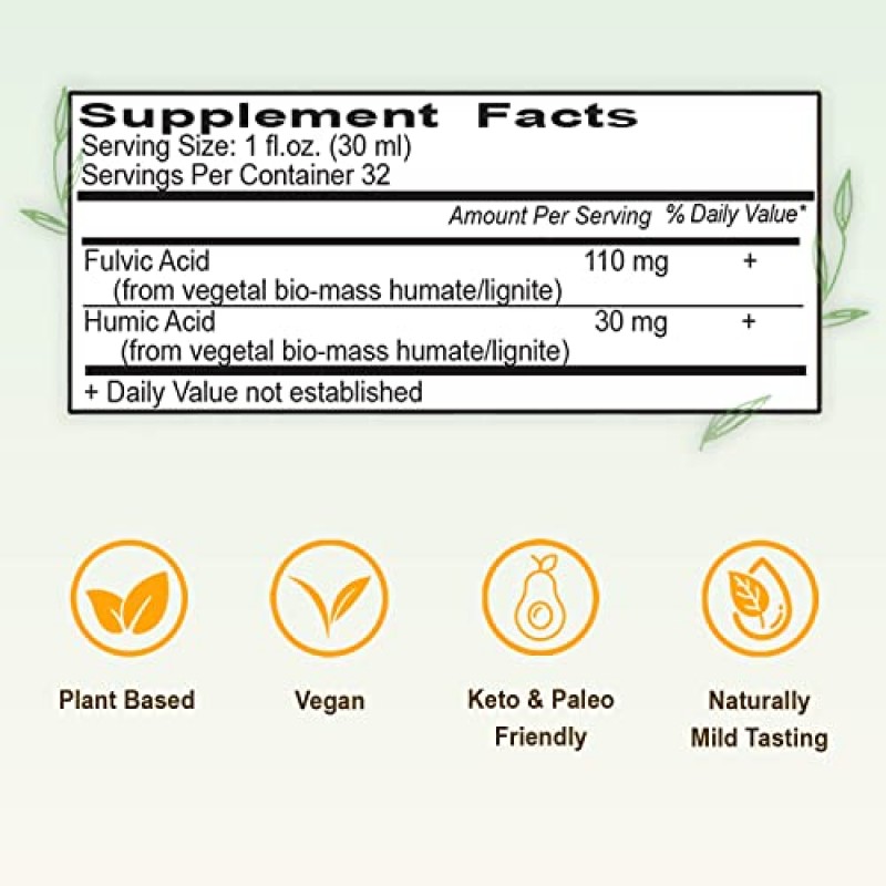 Vital Earth Fulvic Humic 미네랄 혼합물, 비건 액체 이온 미량 미네랄, 다중 미네랄 보충제, Fulvic Acid, 미량 미네랄 방울, Fulvic 미네랄, 미네랄 보충제(2 팩 - 32 Fl Oz Ea)