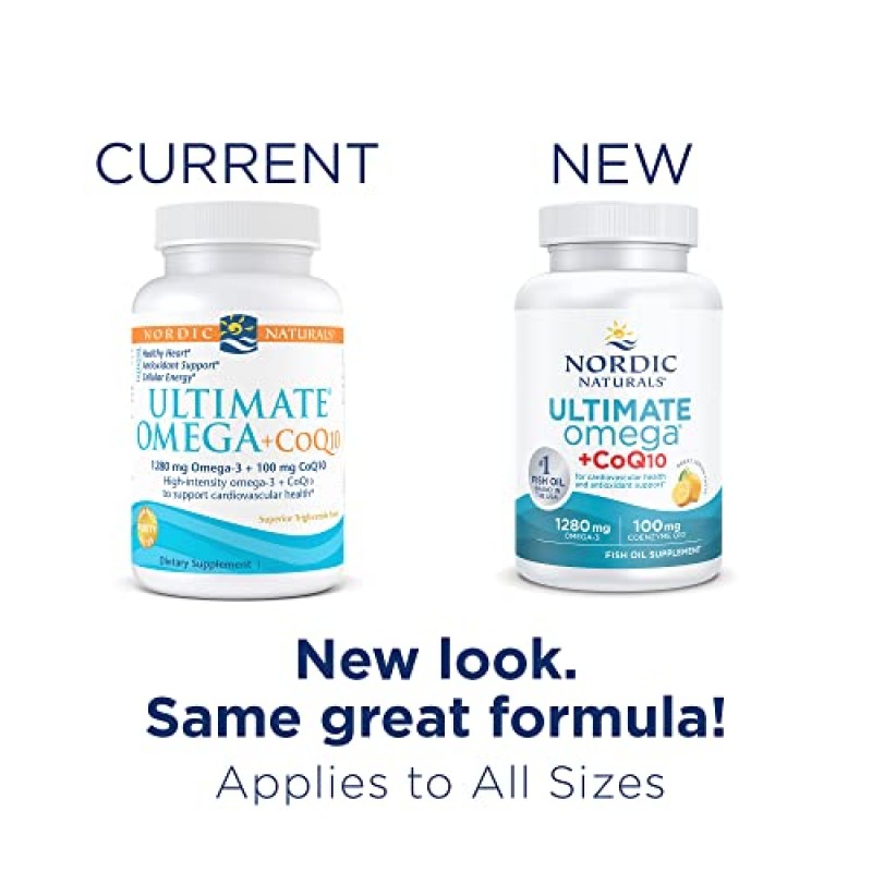 Nordic Naturals Ultimate Omega + CoQ10, 레몬 - 120 소프트 젤 - 1280mg 오메가-3 + 100mg CoQ10 - 심장 건강, 세포 에너지, 항산화 지원 - Non-GMO - 60회분