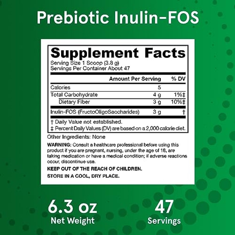 Jarrow Formulas 프리바이오틱 이눌린 FOS - 180g - 유익한 박테리아 촉진 - 수용성 프리바이오틱 섬유 보충제 - 장 및 전반적인 건강 증진 - 약. 47인분, 12개 팩