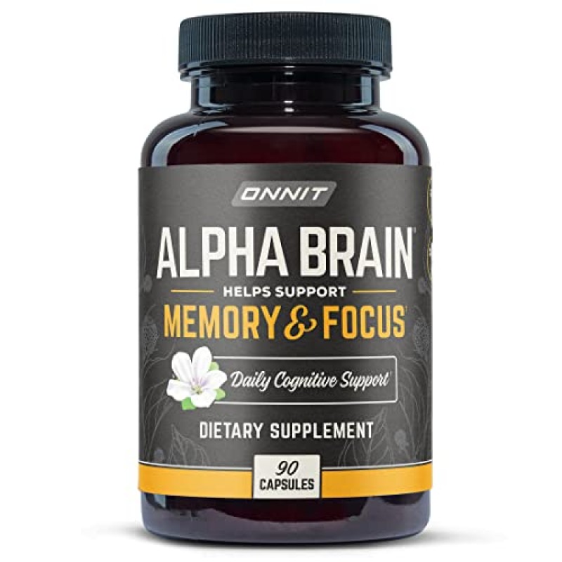 ONNIT Alpha Brain 프리미엄 누트로픽 보충제, 90개, 남성 및 여성용 - 집중력, 두뇌 및 기억력 지원을 위한 무카페인 집중 캡슐 - 두뇌 부스터 고양이 발톱, 바코파, 귀리 밀짚