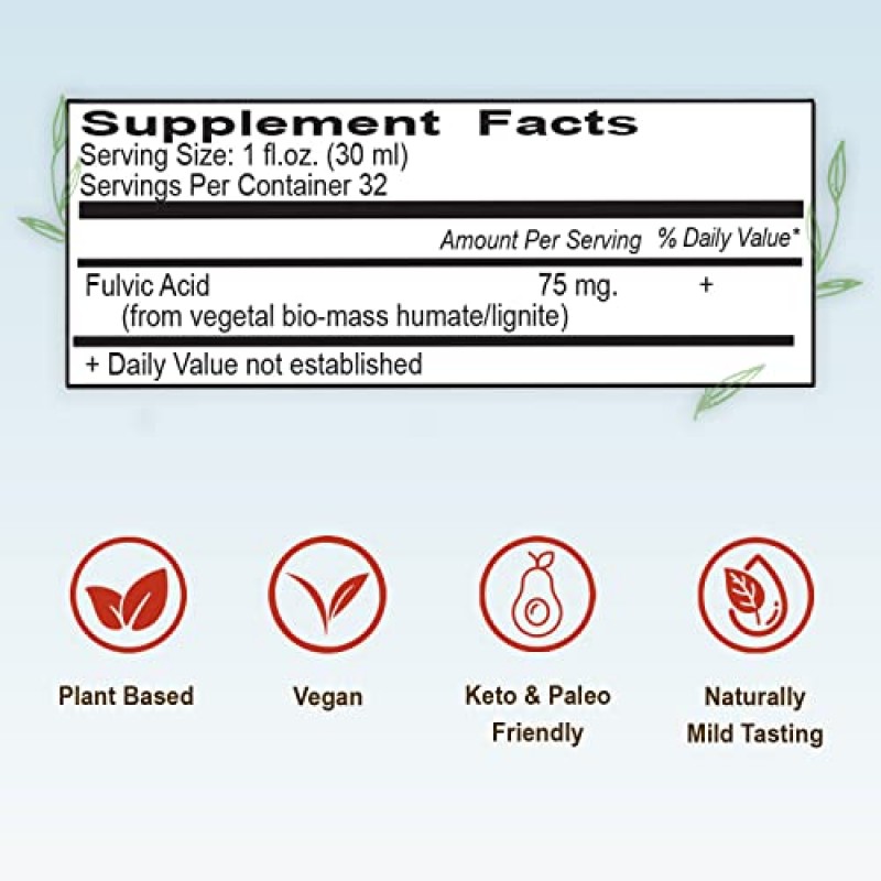 Vital Earth Minerals Fulvic Minerals Liquid – 세포 해독, 건강, 내장 건강을 위한 70+ 미량 미네랄, 전해질, 풀빅산 미네랄, 32 Fl Oz (2팩)