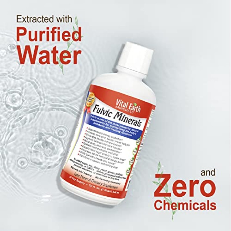 Vital Earth Minerals Fulvic Minerals Liquid – 세포 해독, 건강, 내장 건강을 위한 70+ 미량 미네랄, 전해질, 풀빅산 미네랄, 32 Fl Oz (2팩)