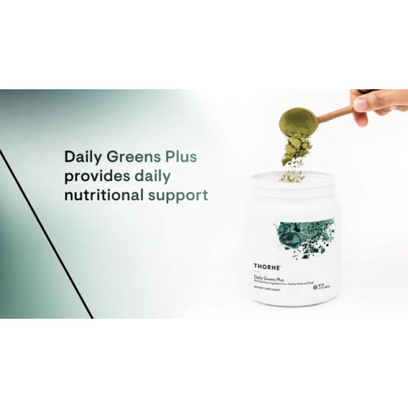 Thorne Daily Greens Plus - 말차, 스피루리나, 모링가 및 강장제, 버섯 및 항산화제가 혼합된 종합 녹색 분말 - 상쾌한 민트 맛 6.7온스 - 30회분