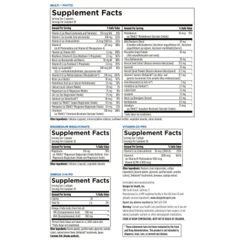 스포츠 비타민 팩을 위한 디자인 - 마그네슘 글리시네이트가 함유된 파워 팩, 일일 종합 비타민, 피쉬 오일 오메가-3 + 비타민 D3/K - 전문 운동 보조제 - 스포츠용 NSF 인증(30패킷)