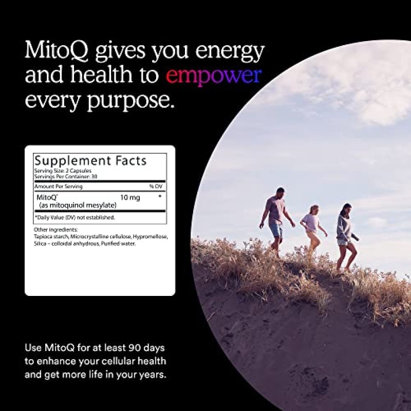 MitoQ Advanced CoQ10 유비퀴놀 보충제, 미토콘드리아를 위한 항산화 지원, 장기 건강, 건강한 노화 및 세포 에너지(60 식물성 캡슐)
