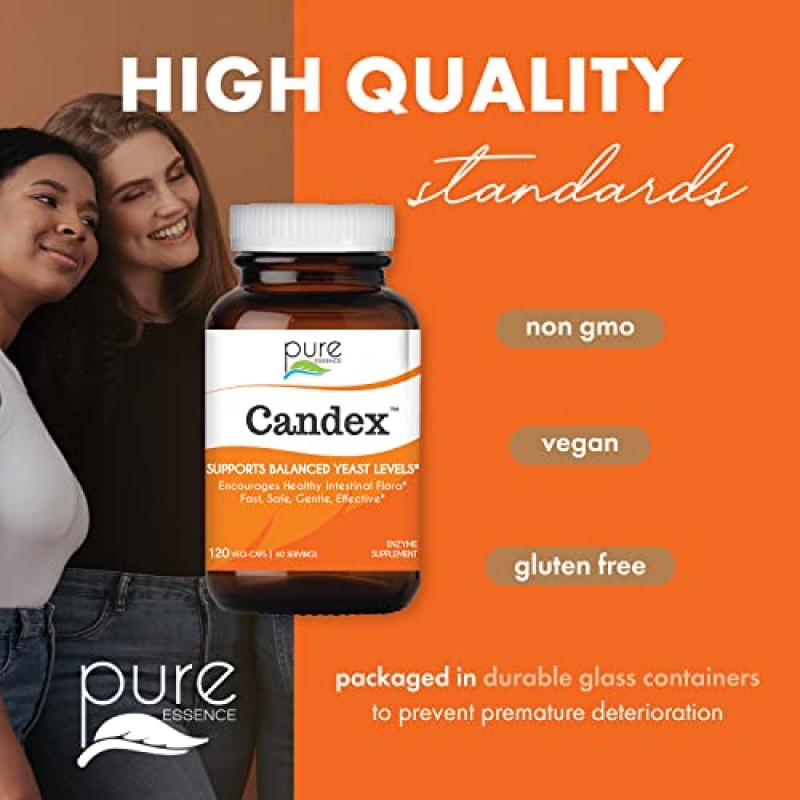 Pure Essence Candex Supplement - 소화 효소가 포함된 효모 과증식 보충제, 남성 및 여성을 위한 효모 감염 프로바이오틱 트리트먼트 - 120 캡슐