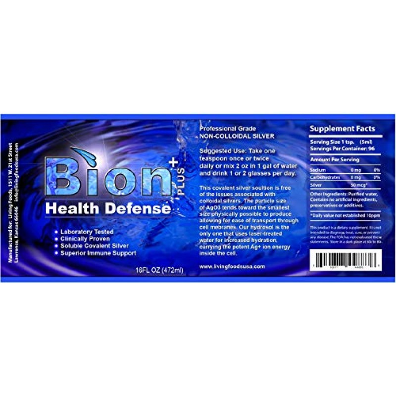 Bion SS Health Defense 오존으로 포화된 은 하이드로졸 16 Fl Oz