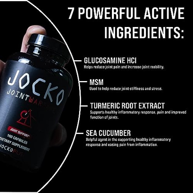 Jocko Fuel 관절 지원 보충제 - 강황 및 보스웰리아 함유 관절 통증, 이동성 및 유연성을 위한 글루코사민 MSM(180 캡슐)