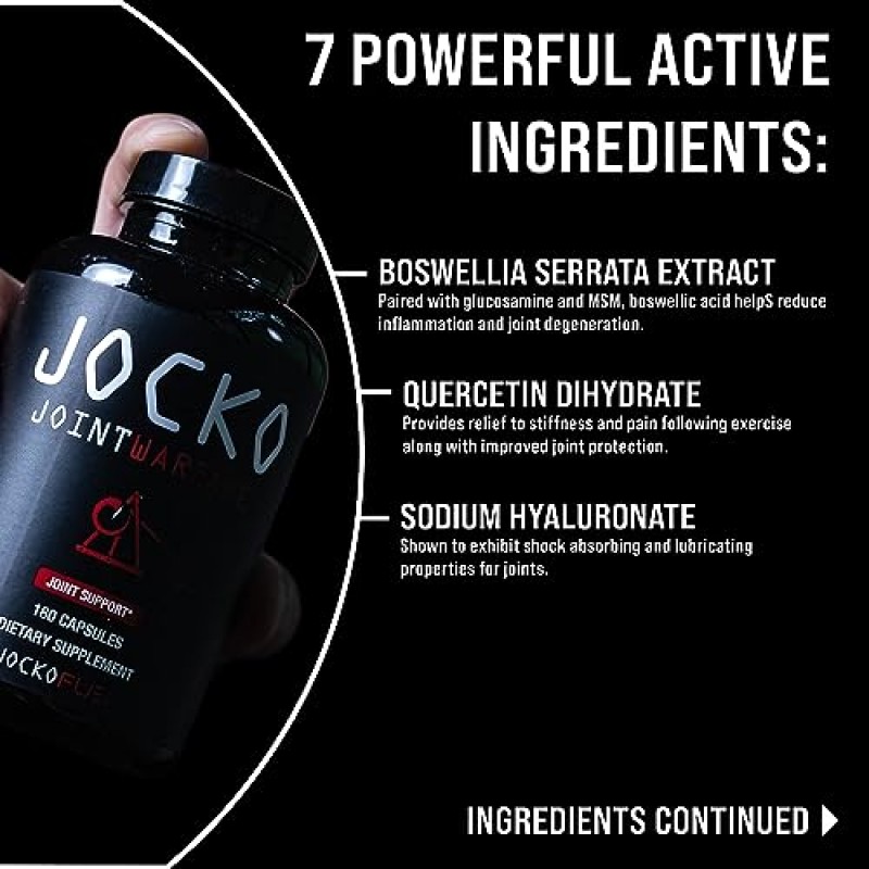 Jocko Fuel 관절 지원 보충제 - 강황 및 보스웰리아 함유 관절 통증, 이동성 및 유연성을 위한 글루코사민 MSM(180 캡슐)